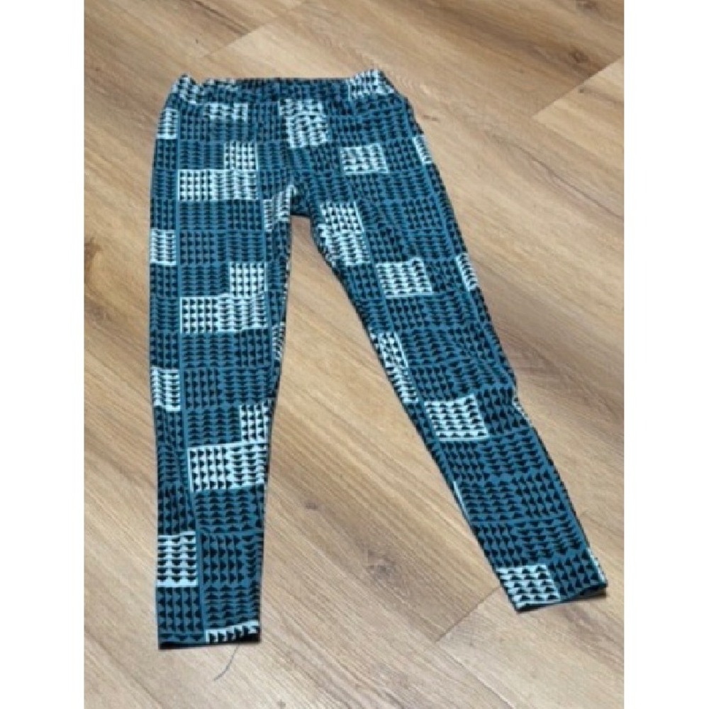 LuLaRoe Leggings One Size OS Teal Black Geometric Triangle Print Buttery Soft